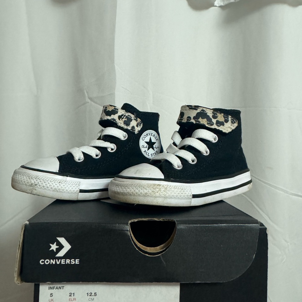 Converse Black High-Tops with Leopard Accent